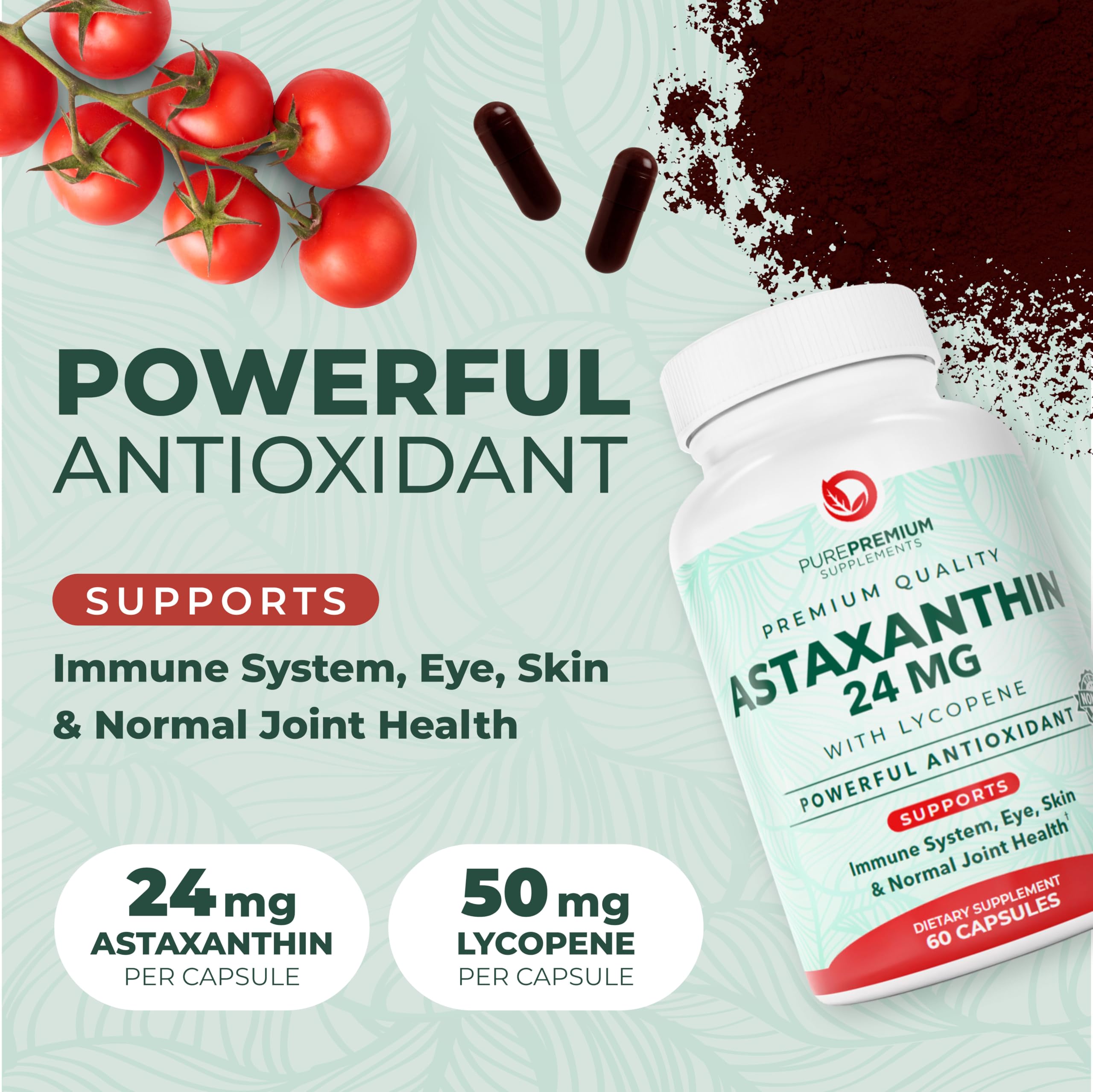 Close-up of PurePremium Astaxanthin label showing strength and ingredients.