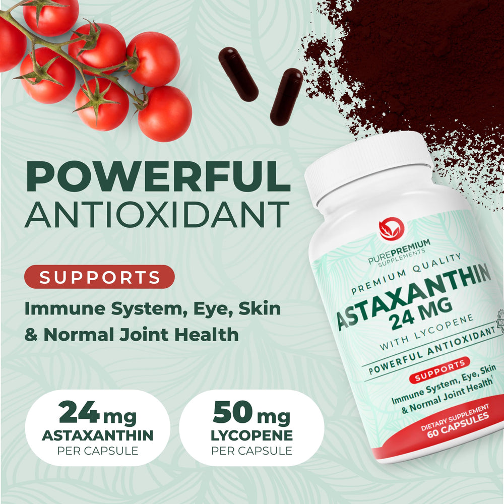 Close-up of PurePremium Astaxanthin label showing strength and ingredients.