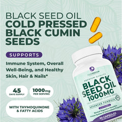 PurePremium Black Seed Oil capsules bottle back label highlights Non-GMO and vegetarian formula.