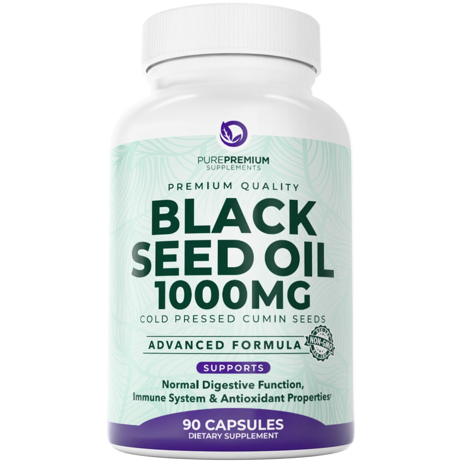 PurePremium Black Seed Oil capsules bottle front view for daily immune-support routine.