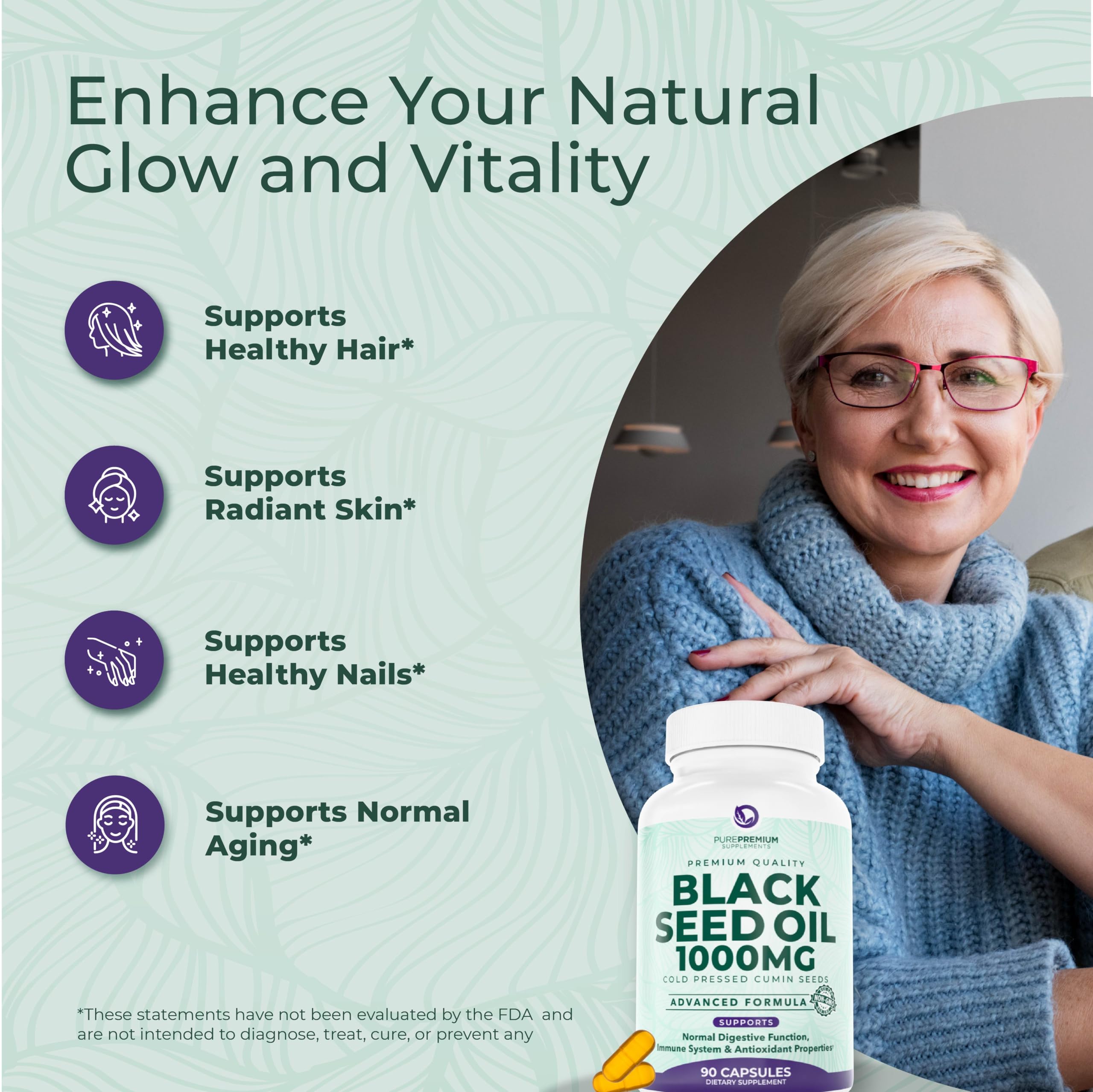 PurePremium Black Seed Oil packaging shows organic ingredients label.