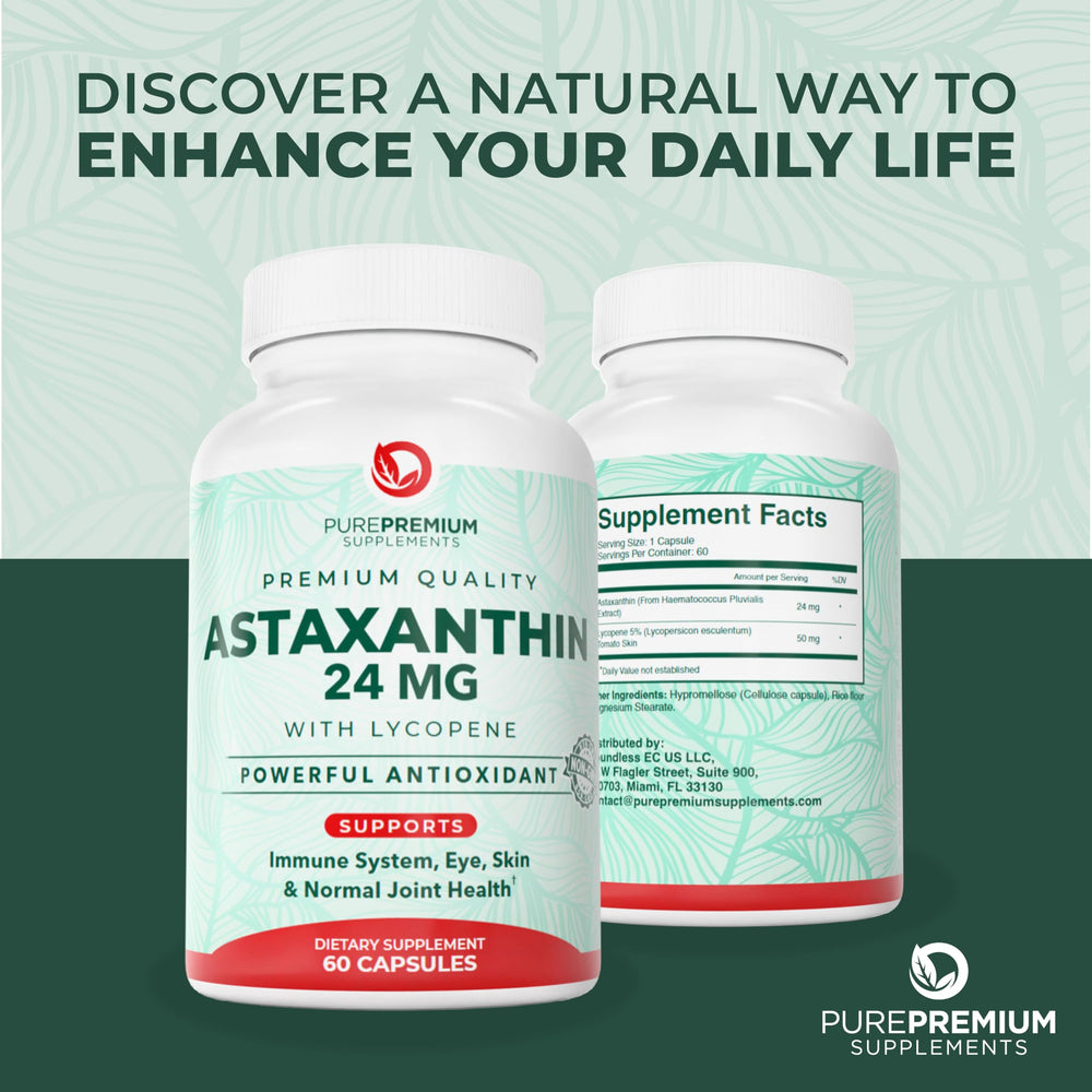 PurePremium Astaxanthin bottle bathed in light suggesting vitality.