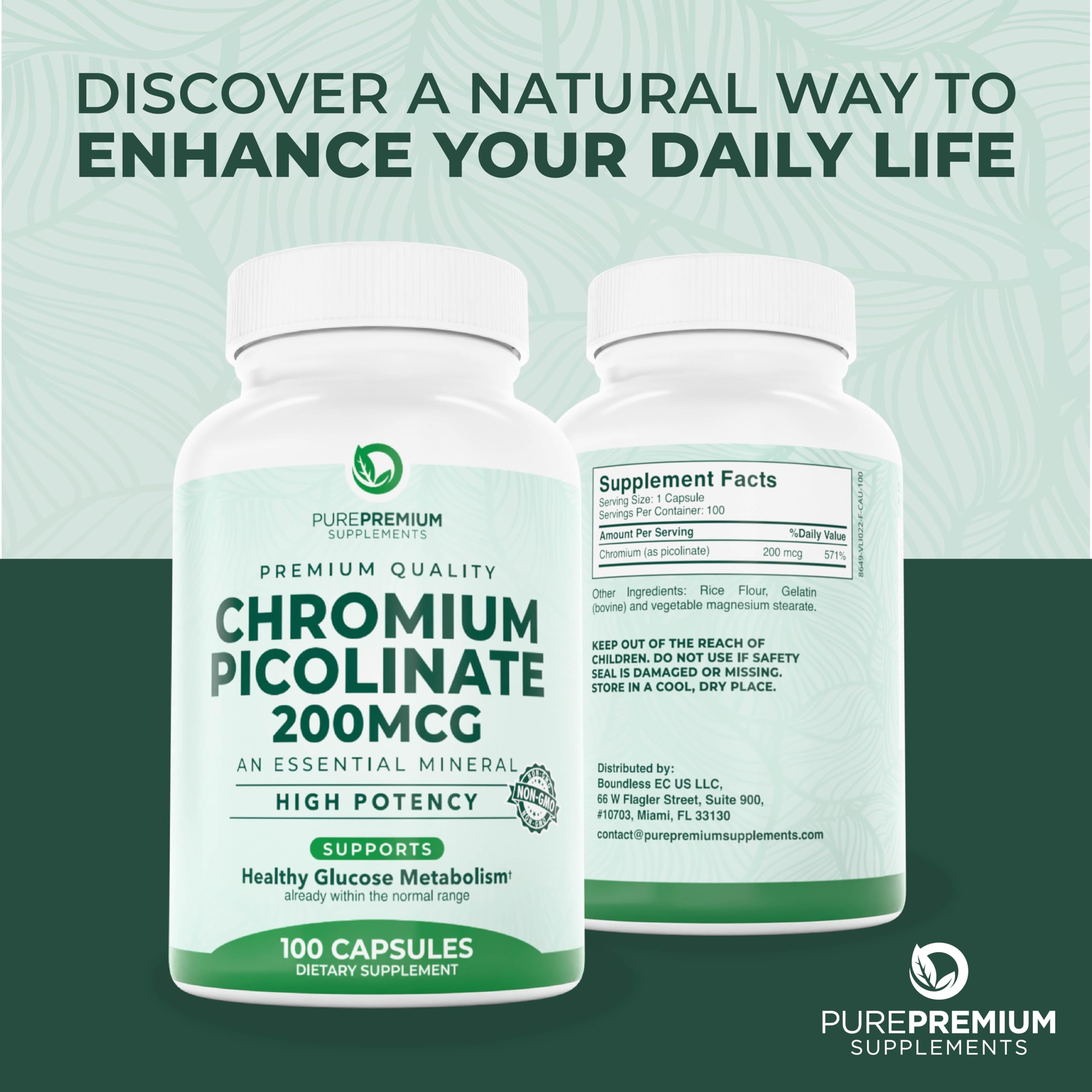 Clear dosage guidance on PurePremium Chromium Picolinate packaging.