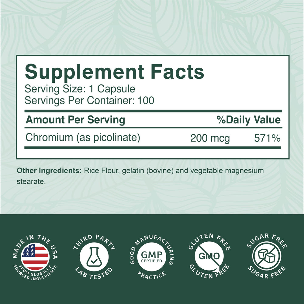 USA-made PurePremium Chromium Picolinate formulation badge on packaging.