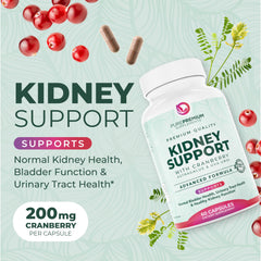 PurePremium Kidney Support bottle side view highlighting 60-day supply.