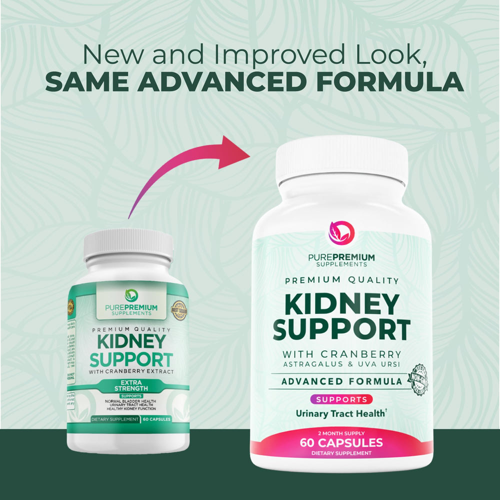 PurePremium Kidney Support ingredients panel emphasizing cranberry and botanicals.