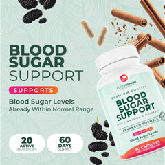 PurePremium capsules closeup highlighting 20-ingredient formula for steady glucose support.
