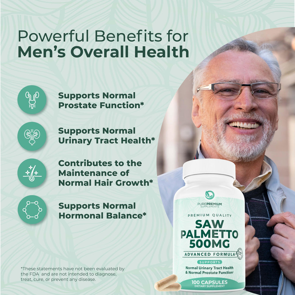 PurePremium Saw Palmetto berry powder complex boosts extract potency and absorption.