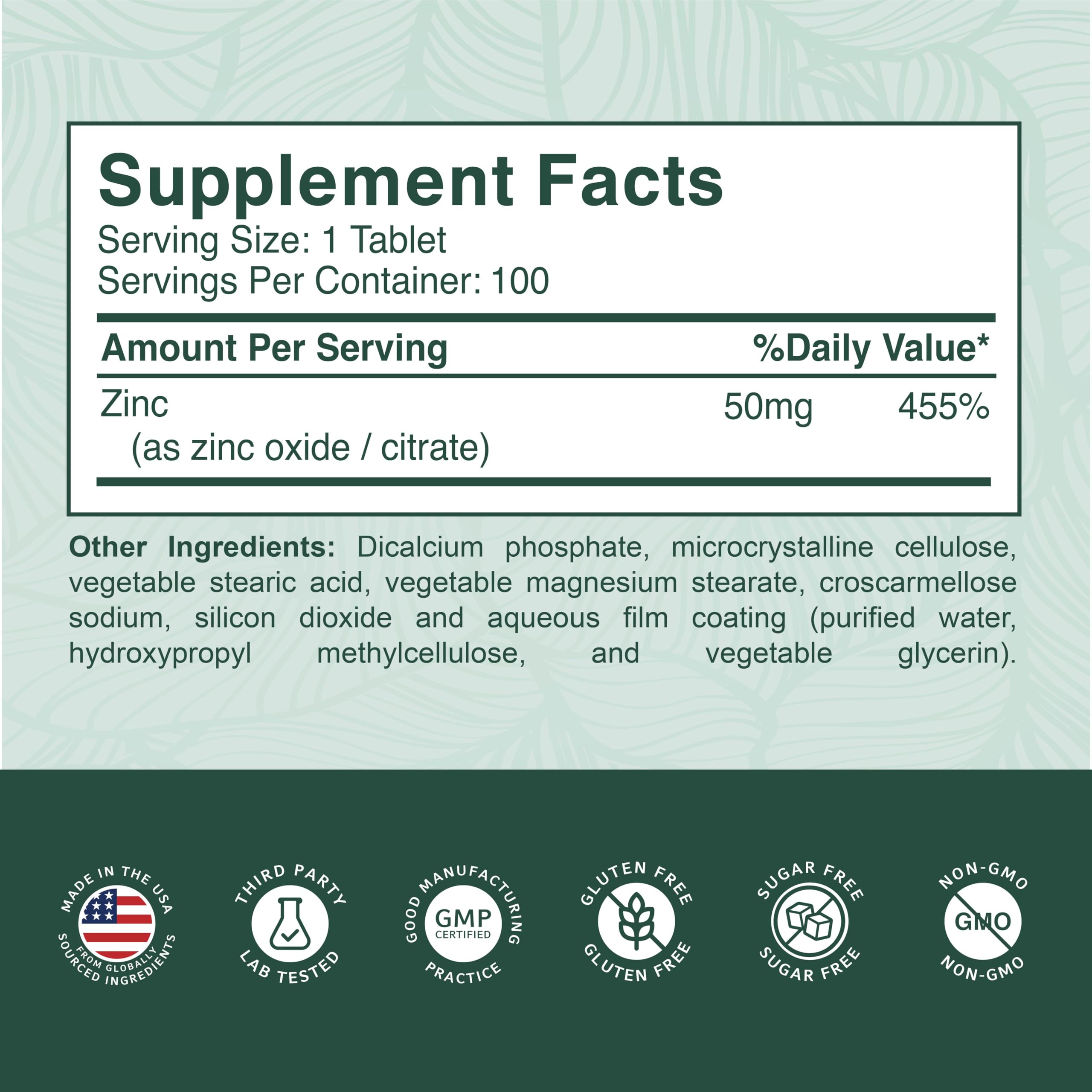 PurePremium Zinc 50mg USA-made facility icon signals trusted production standards