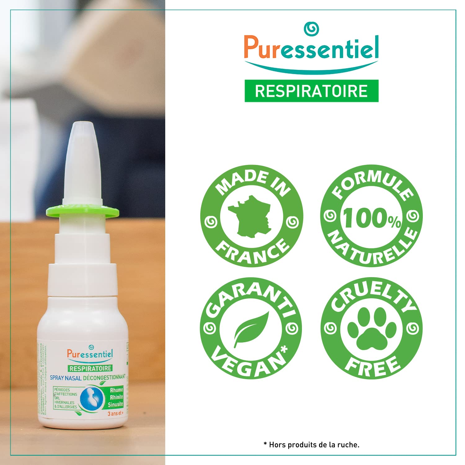 Puressentiel essential oil blend image indicates natural aroma-based congestion support.