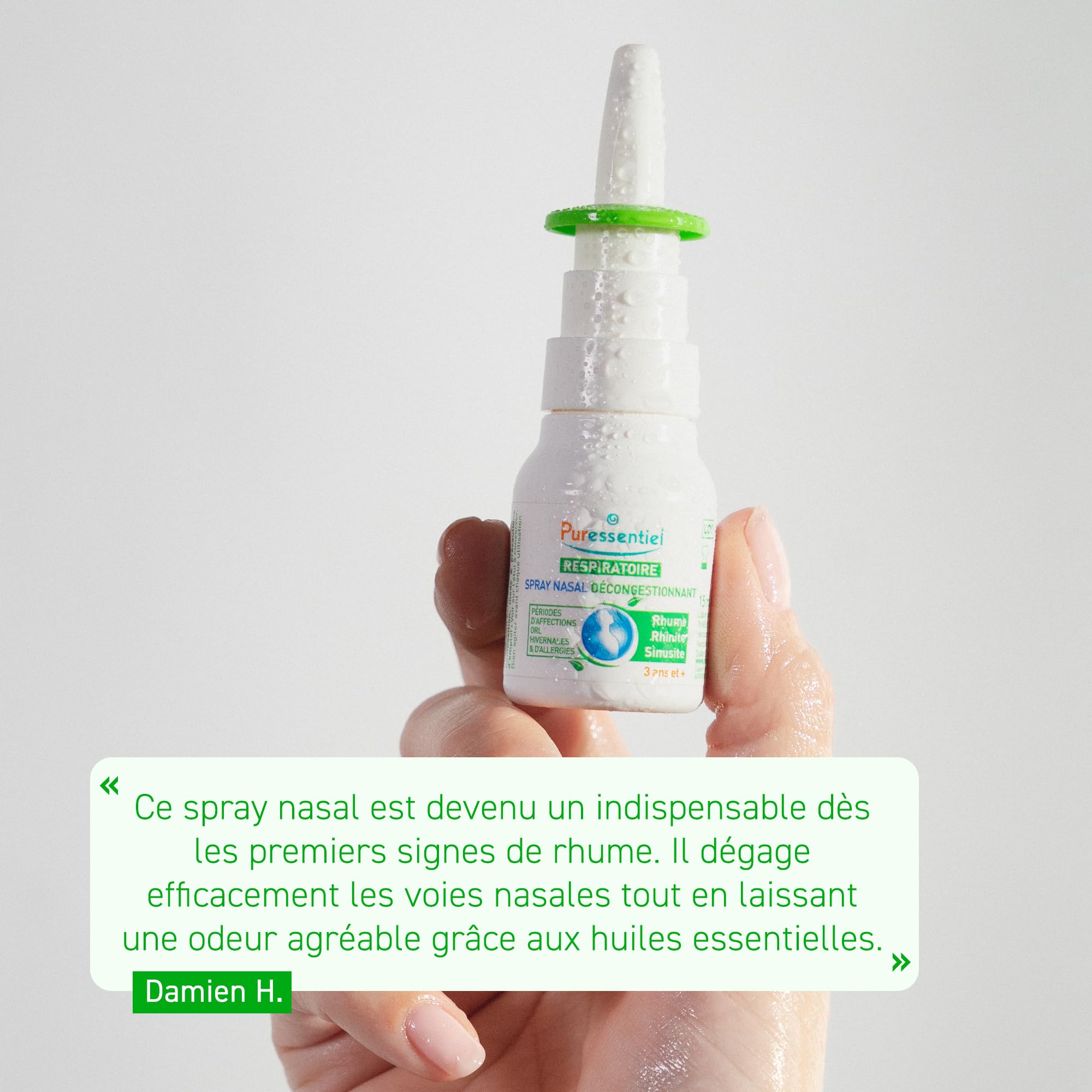 Puressentiel Nasal Spray packaging highlights travel-friendly design.