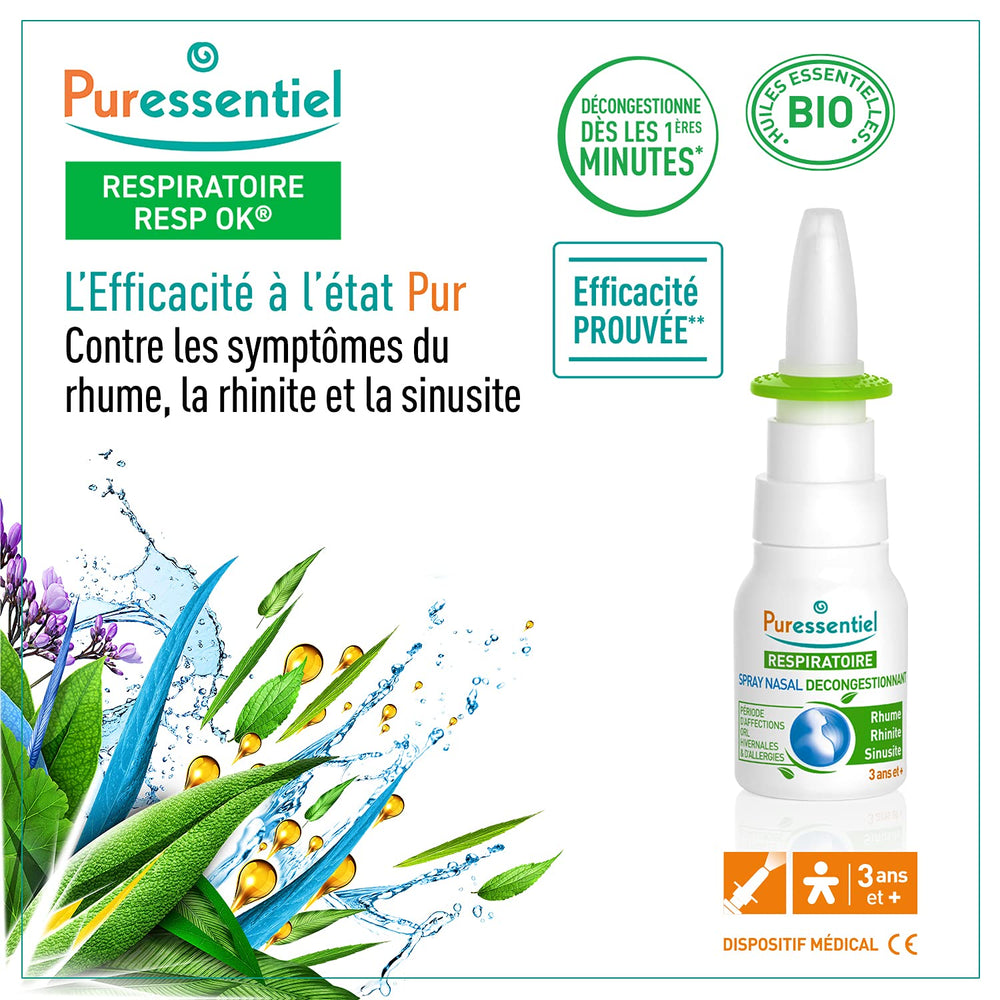Puressentiel Seawater Blend image suggests natural hydration for nasal passages.