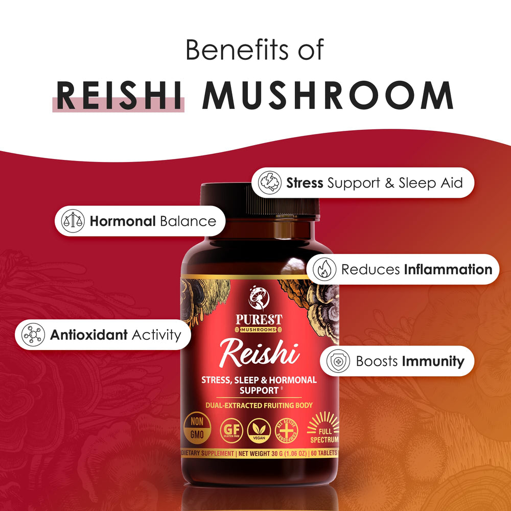 Graphic illustrating the dual-extraction process used for Purest Mushrooms Reishi tablets.