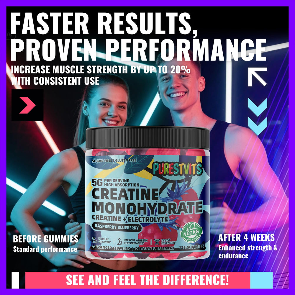 PURESTVITS Creatine Gummy bottle with water for on the go use