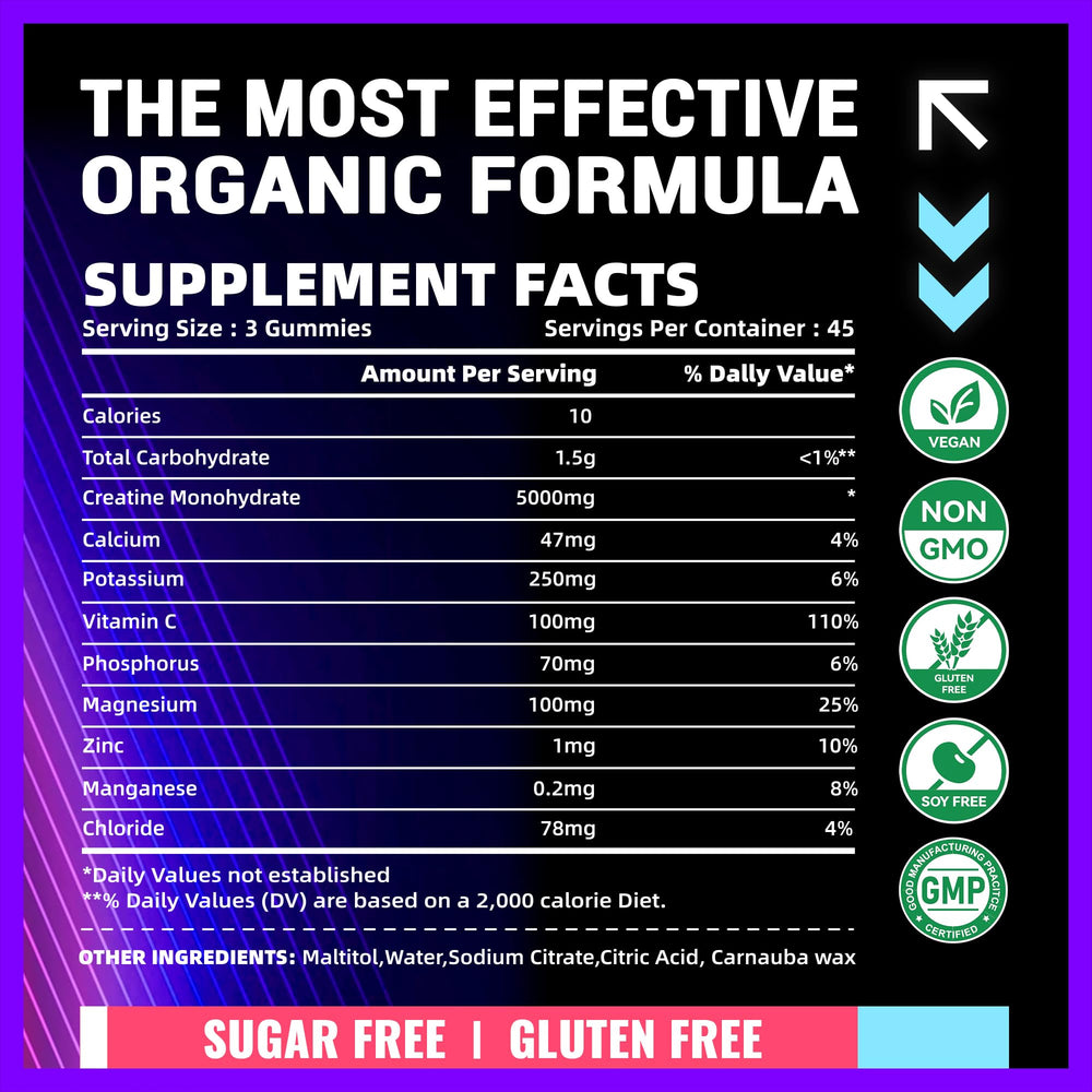 PURESTVITS Creatine Gummy three gummies serving easy to take anytime