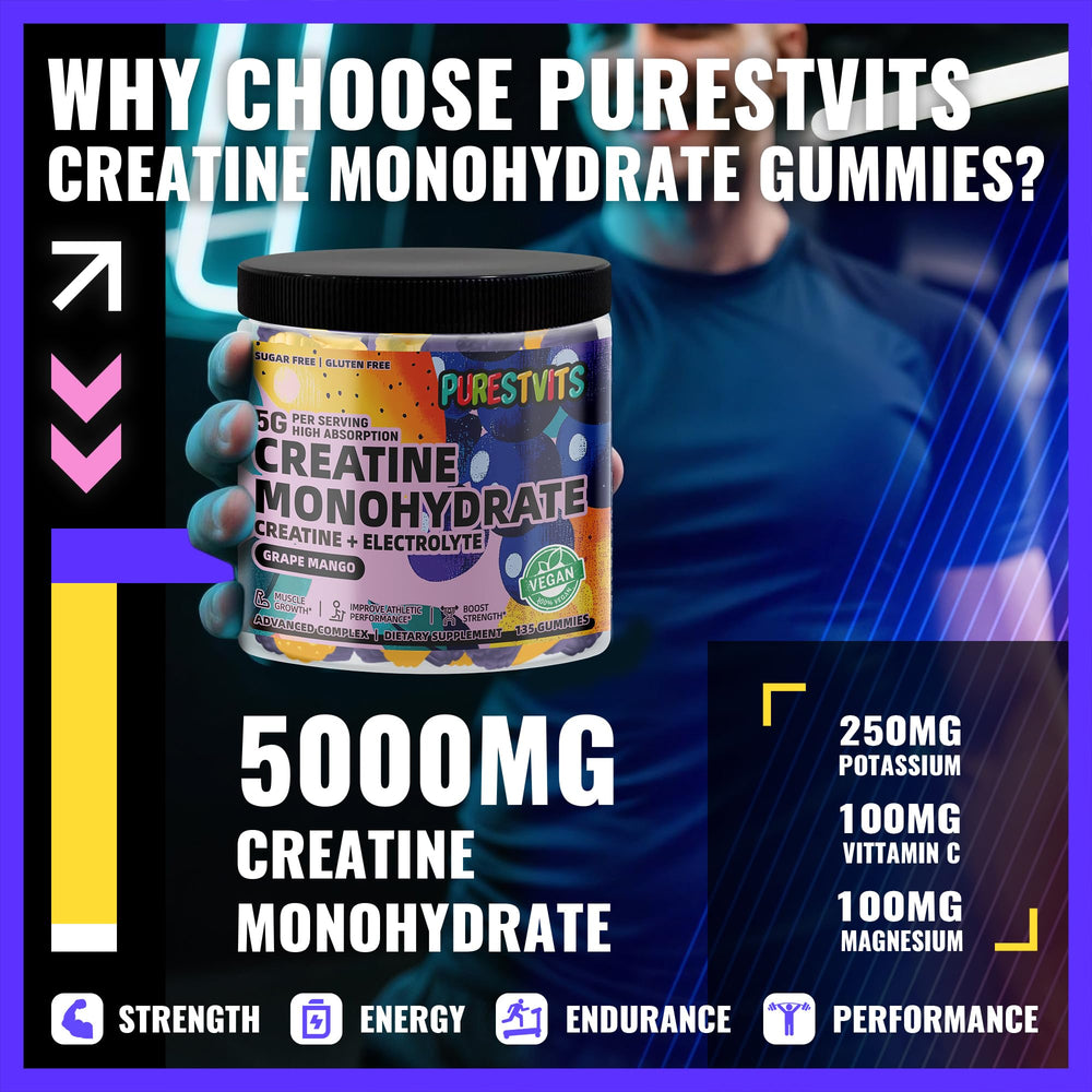 PURESTVITS gummies pack highlights three gummies per serving for easy dosing