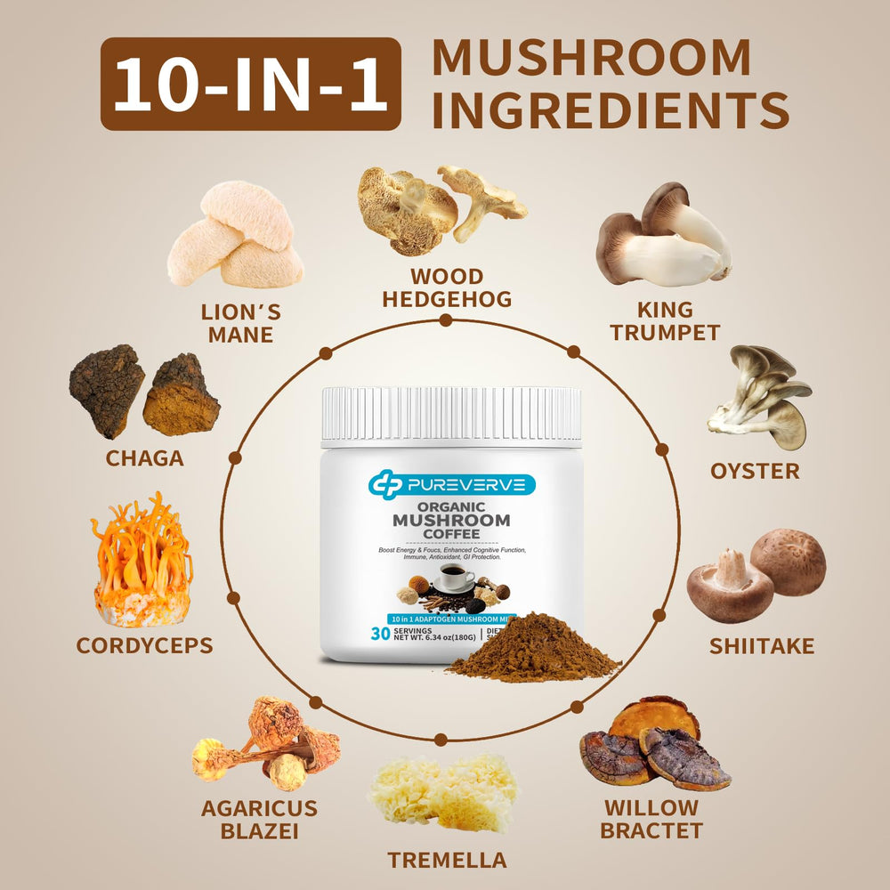 Pureverve Mushroom Coffee packaging on kitchen counter highlighting high-altitude beans
