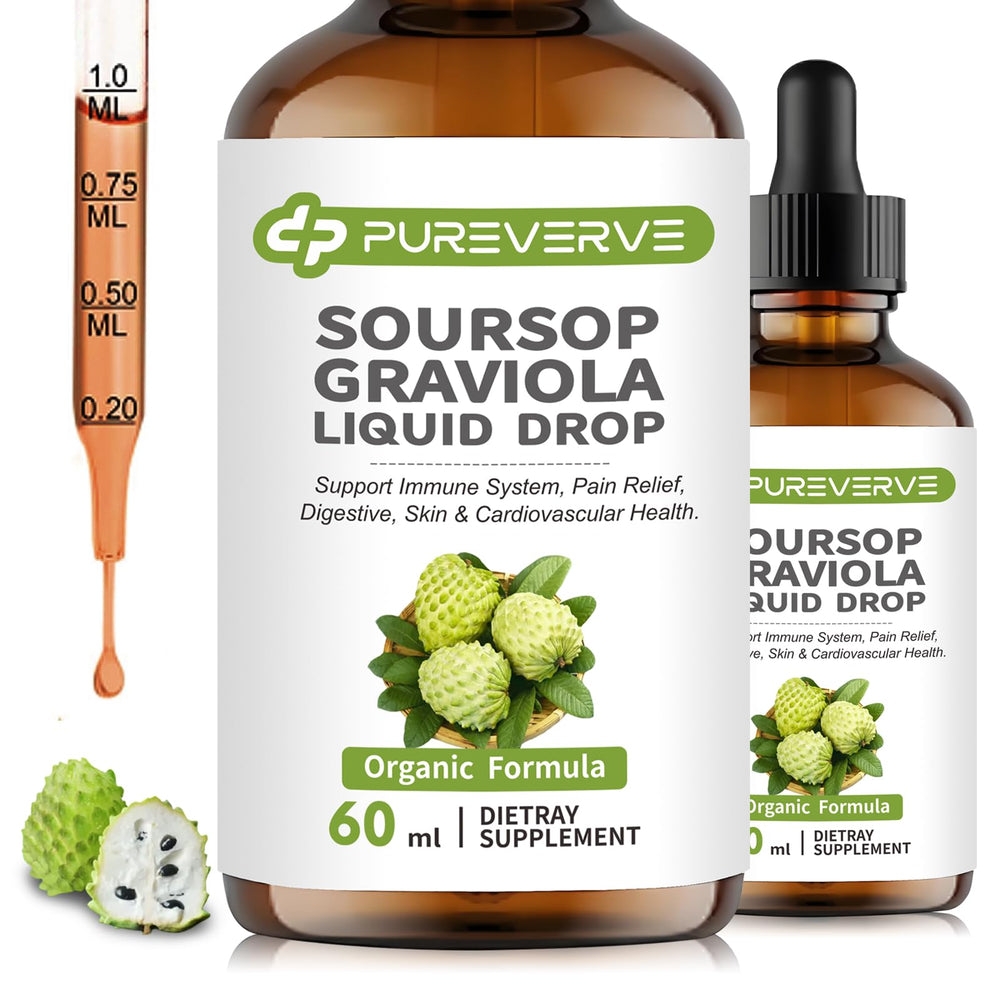 Pureverve Soursop Graviola bottle pour demonstrates easy daily dosing for wellness