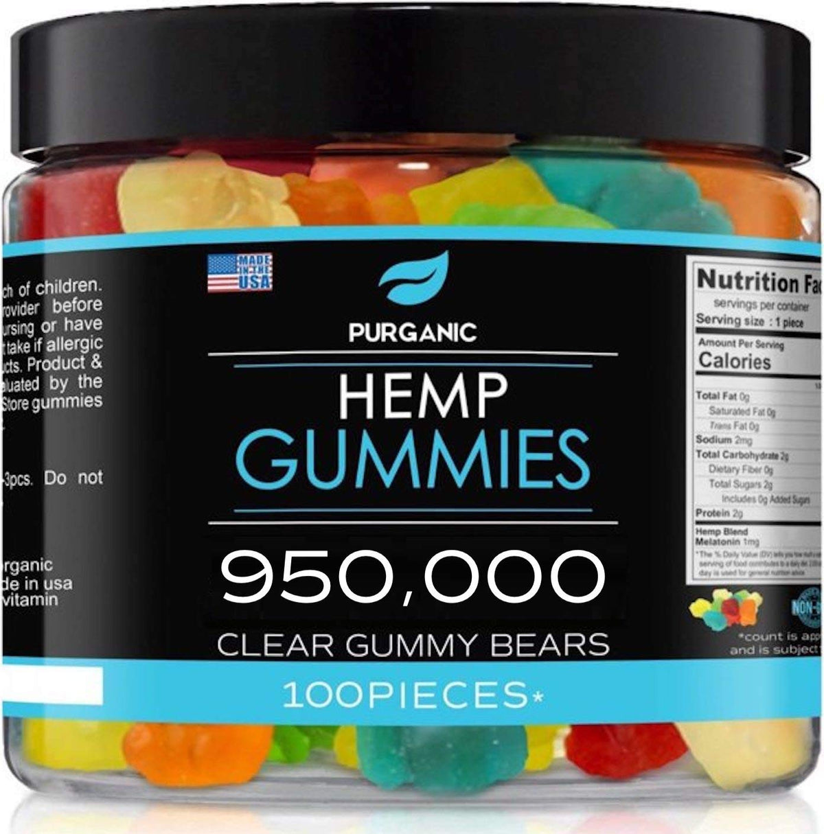 Purganic hemp gummies bottle on nightstand for sleep support.