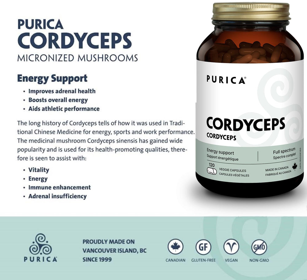PURICA Cordyceps capsules close-up for easy daily dosing