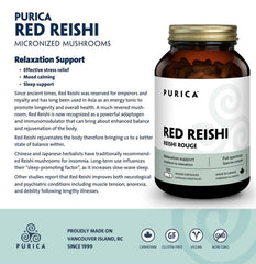 PURICA Red Reishi 120 CT bottle side label highlights potency.