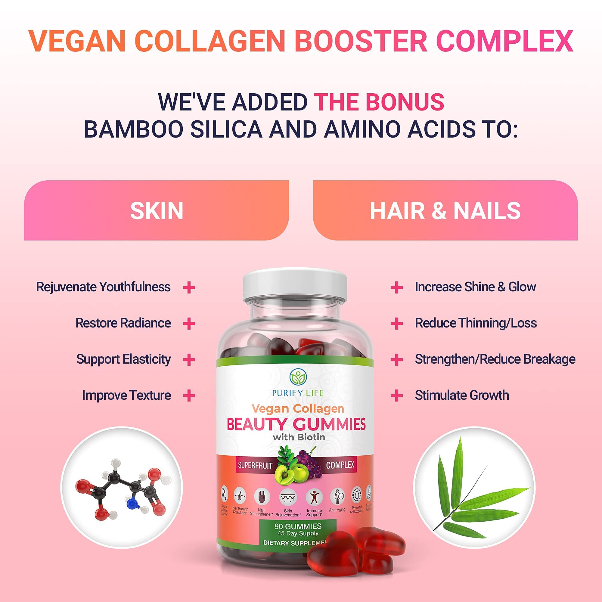 Purify Life bamboo silica complex ingredient emphasizes skin elasticity.