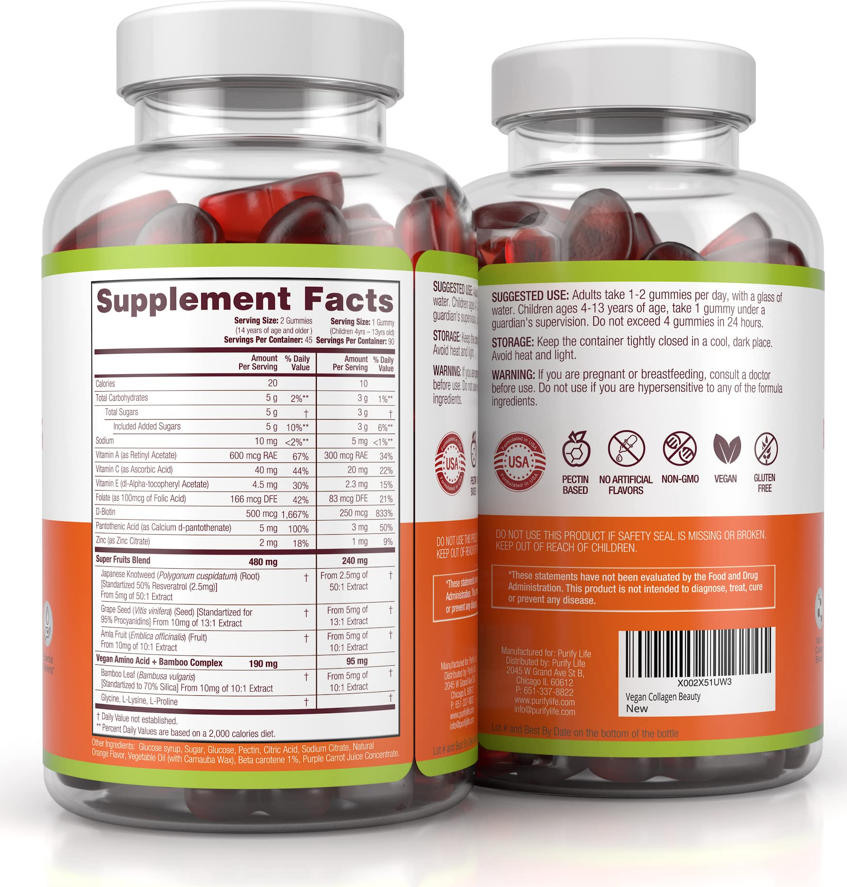 Purify Life beauty gummies close-up highlights hair and nail support.