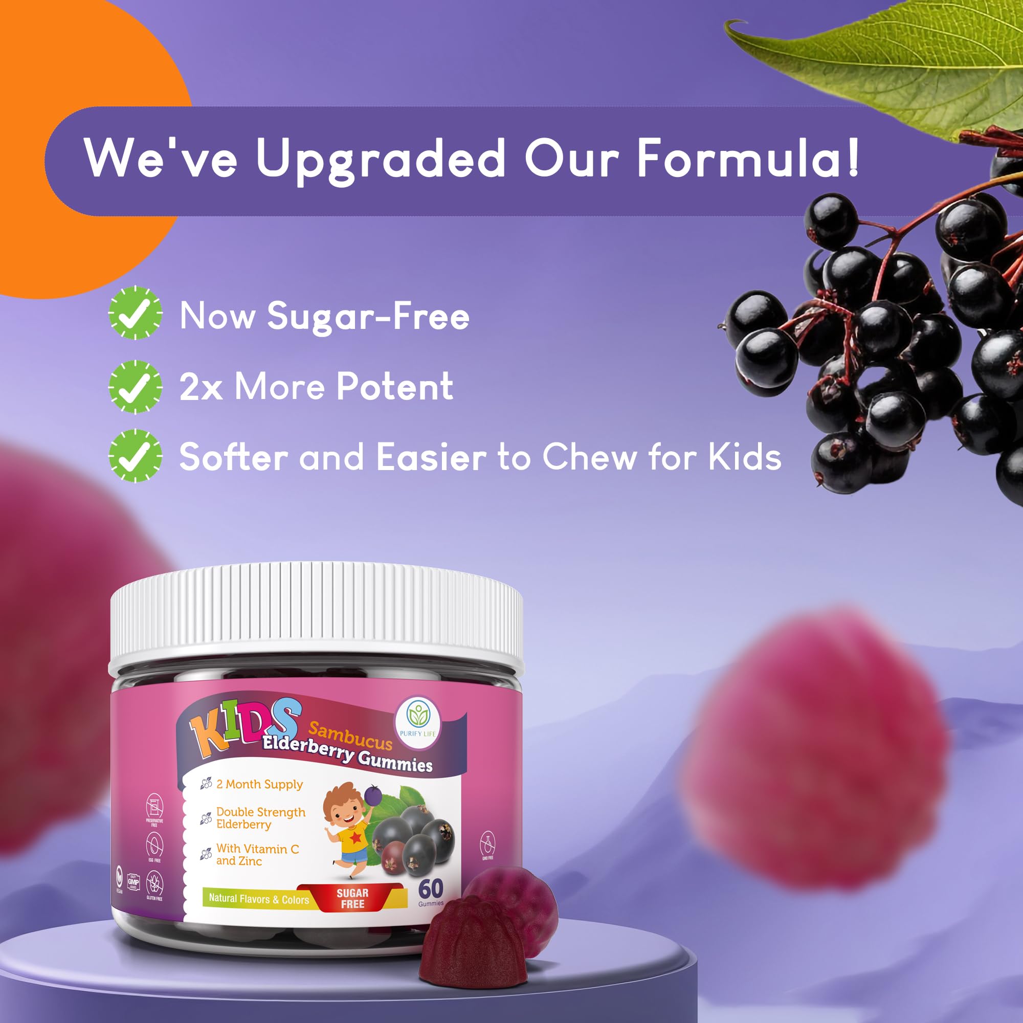 Purify Life gummies bottle and label highlighting vitamin C and zinc