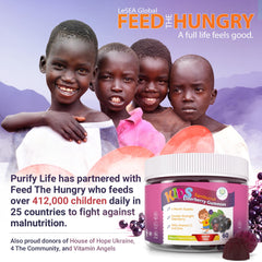 Purify Life elderberry gummies close-up on chewy texture and berry flavor