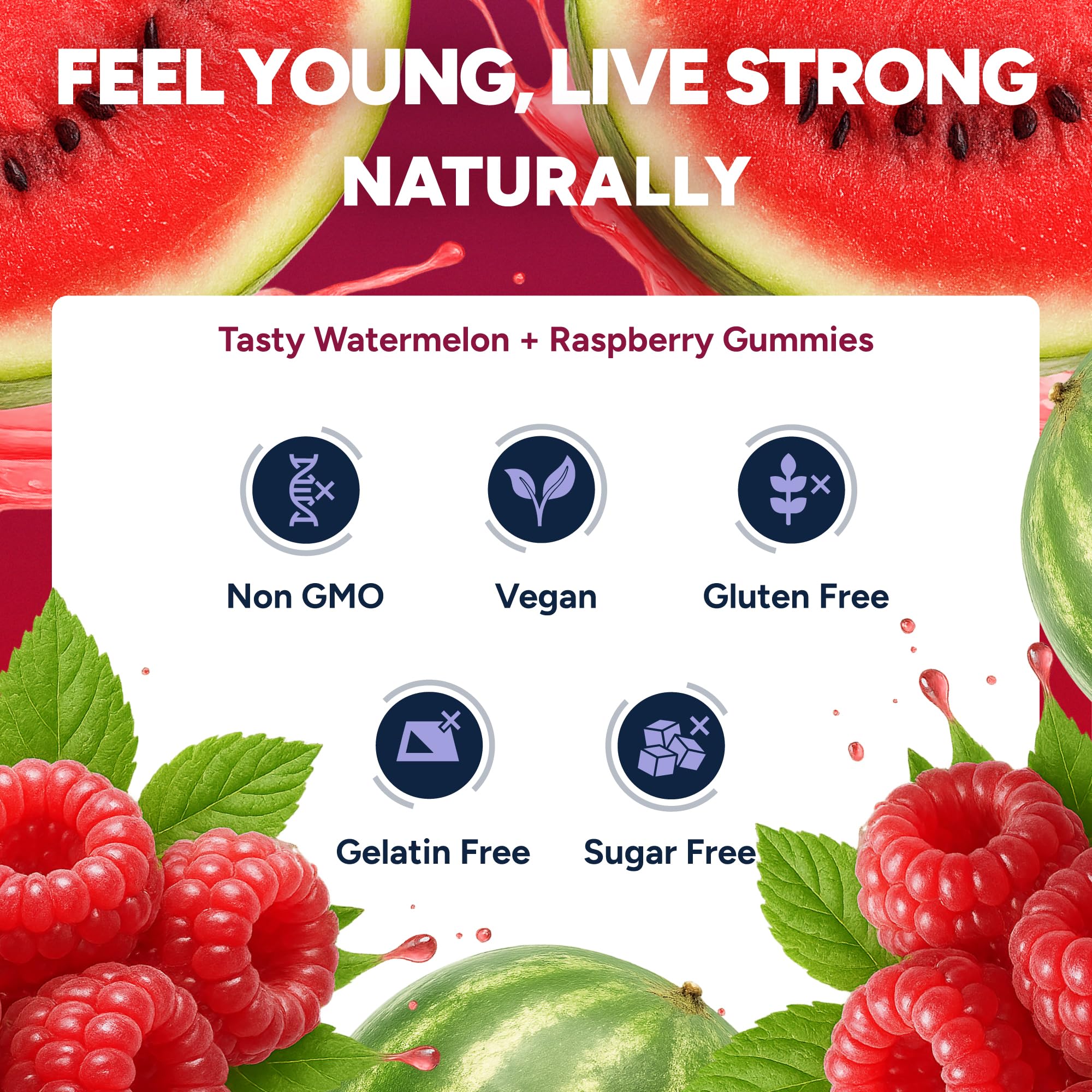 Purify Life Resveratrol Gummies with watermelon and raspberry flavors for a tasty wellness routine.