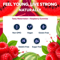Purify Life Resveratrol Gummies with watermelon and raspberry flavors for a tasty wellness routine.