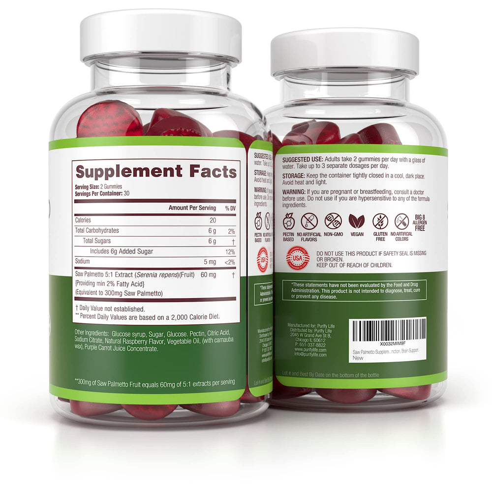 Purify Life Saw Palmetto gummies on counter ready for daily use.