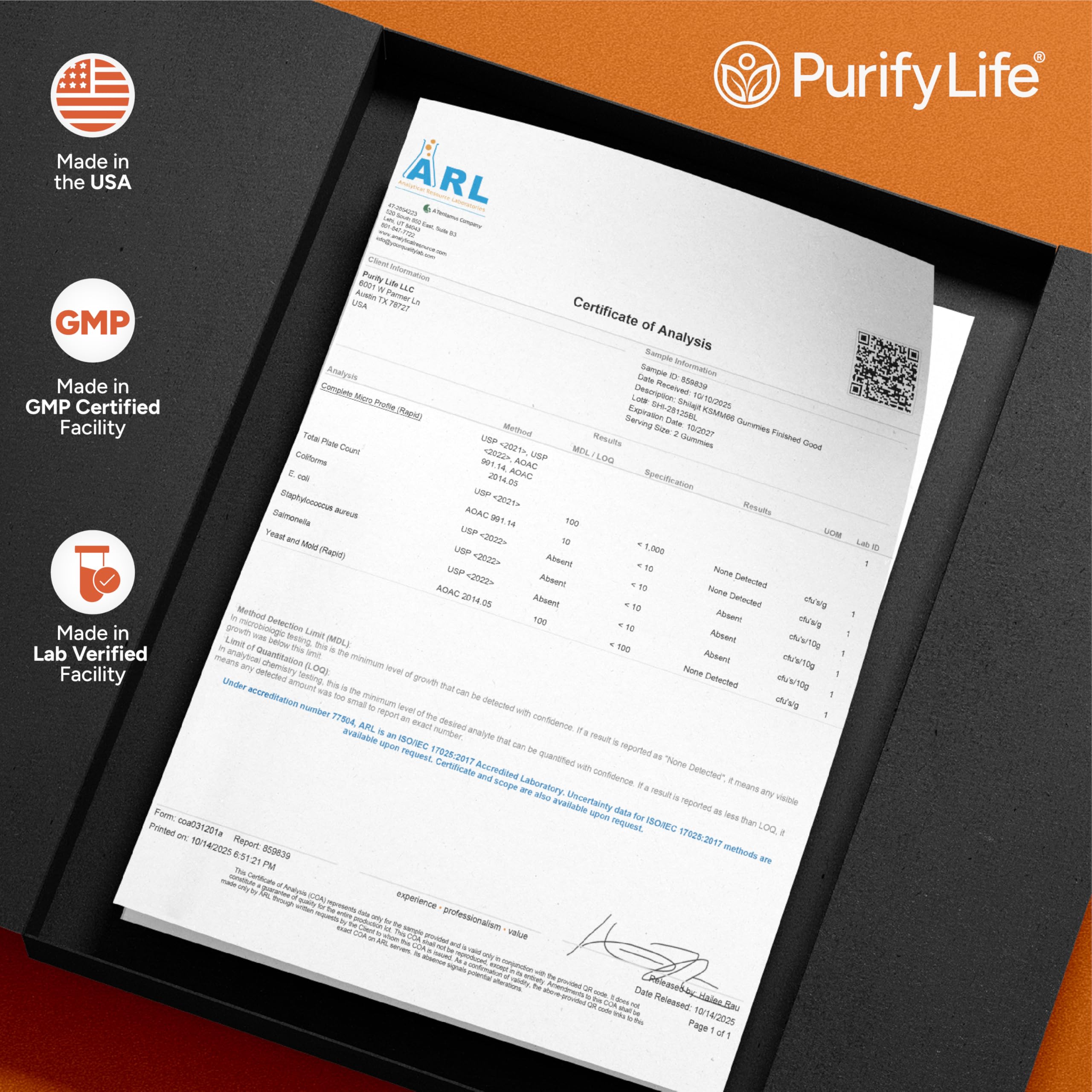 Purify Life Shilajit gummies on-the-go serving demonstrates two-gummy daily convenience.