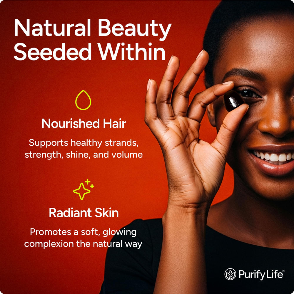 Purify Life pumpkin seed oil gummies label view noting Made in USA and vegan ingredients.