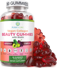 Purify Life vegan collagen gummies bottle promotes radiant skin.