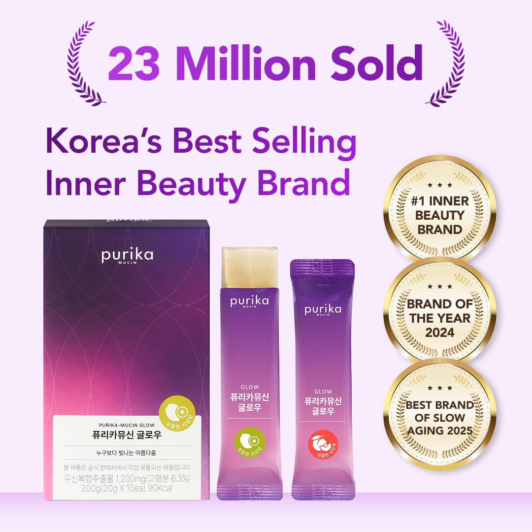 Purika Mucin Glow box pack highlights easy 10-stick regimen.
