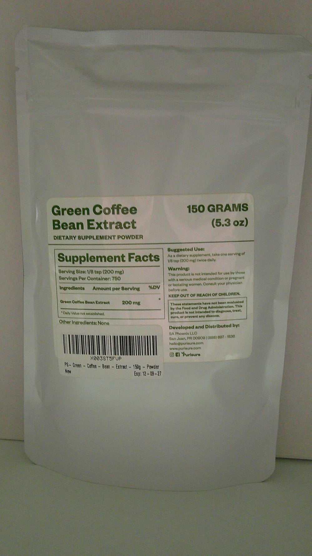 Purisure green coffee visuals reflect natural origin and quality.