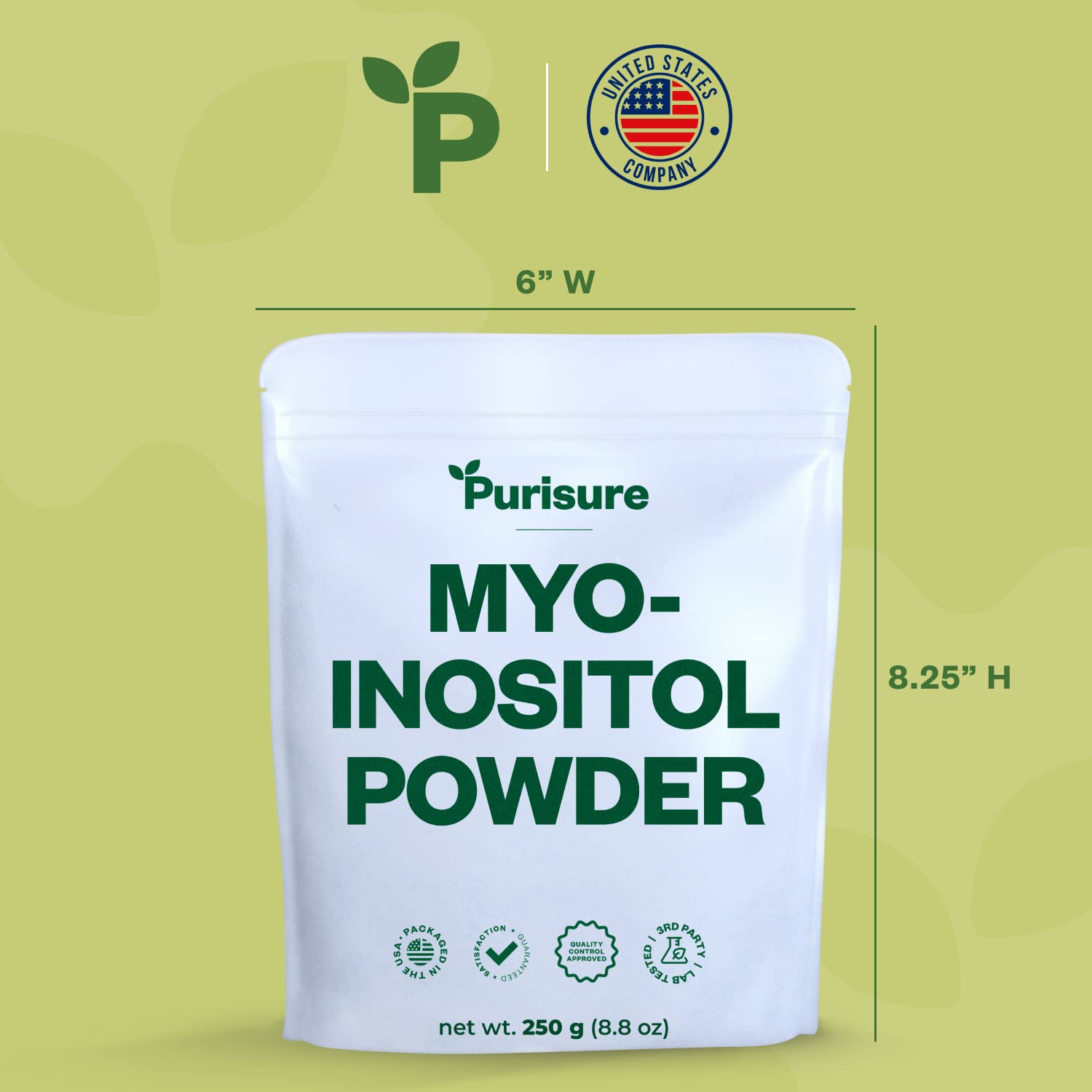 Purisure Inositol Powder measuring spoon beside the jar.