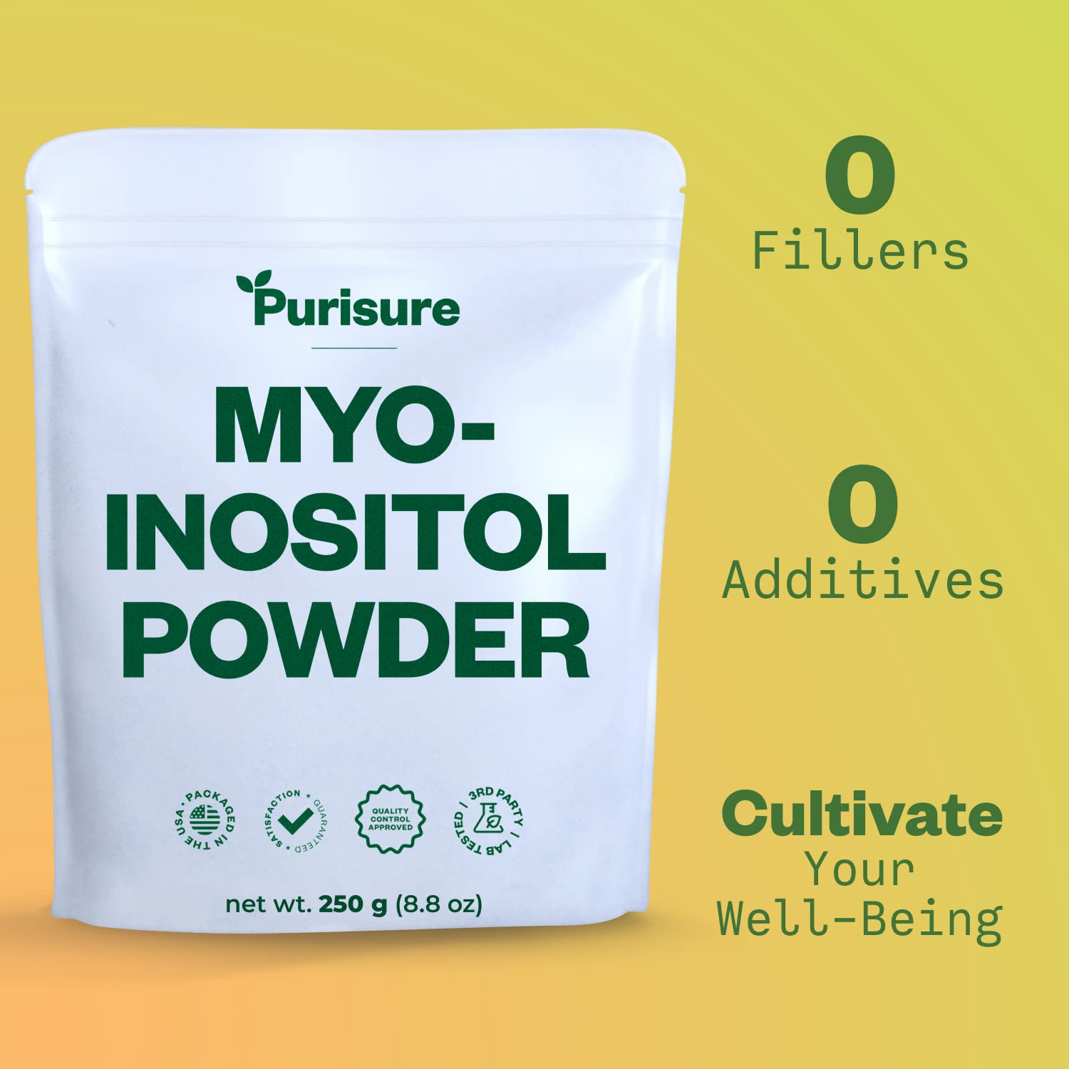 Purisure Inositol Powder scoop ready for convenient serving.