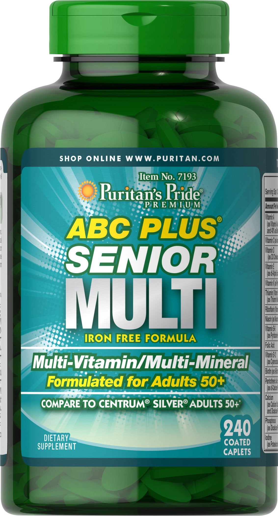 Puritan's Pride ABC Plus bottle front for daily senior wellness