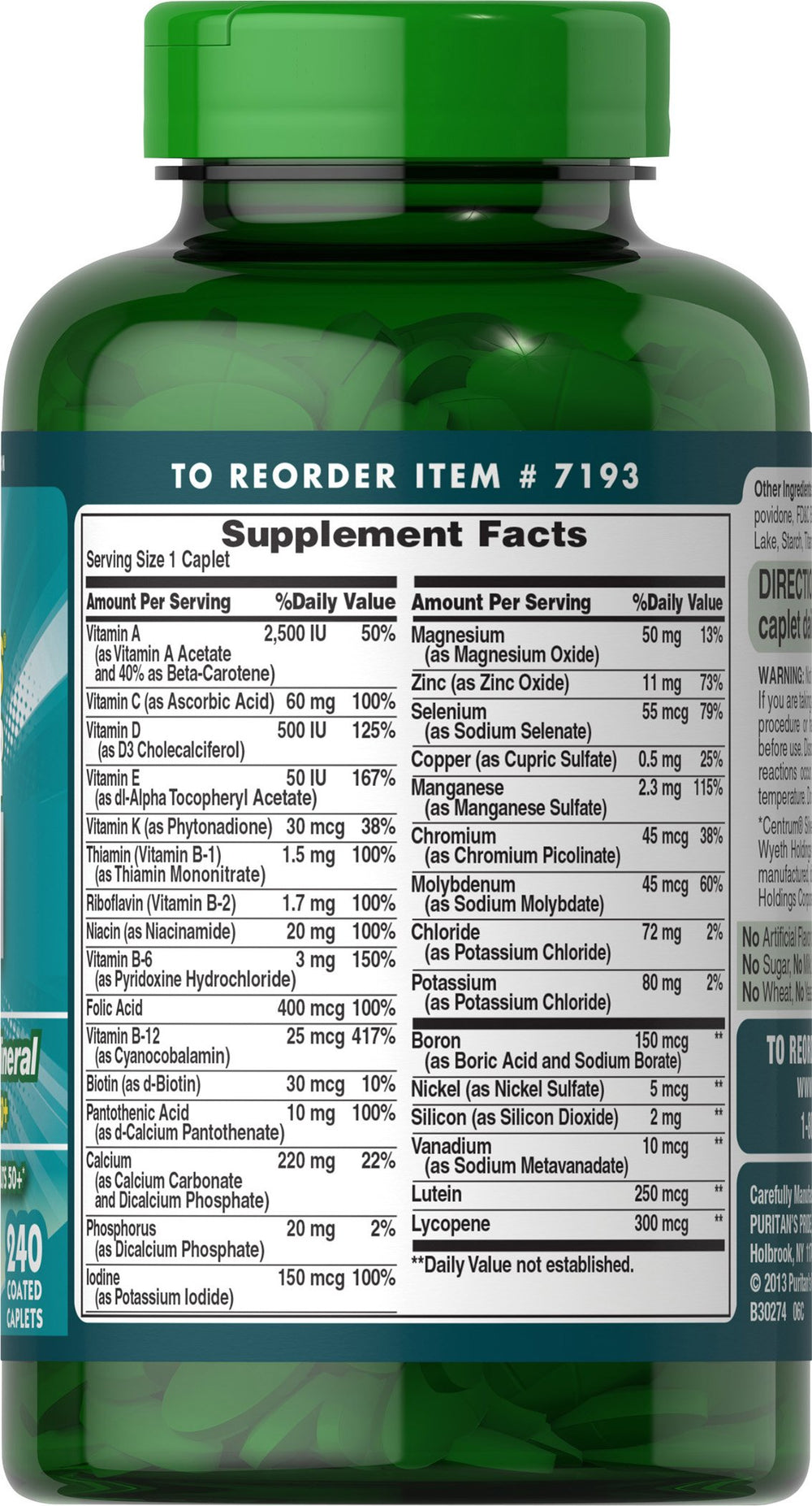 Puritan's Pride ABC Plus caplets closeup highlights easy-to-swallow design