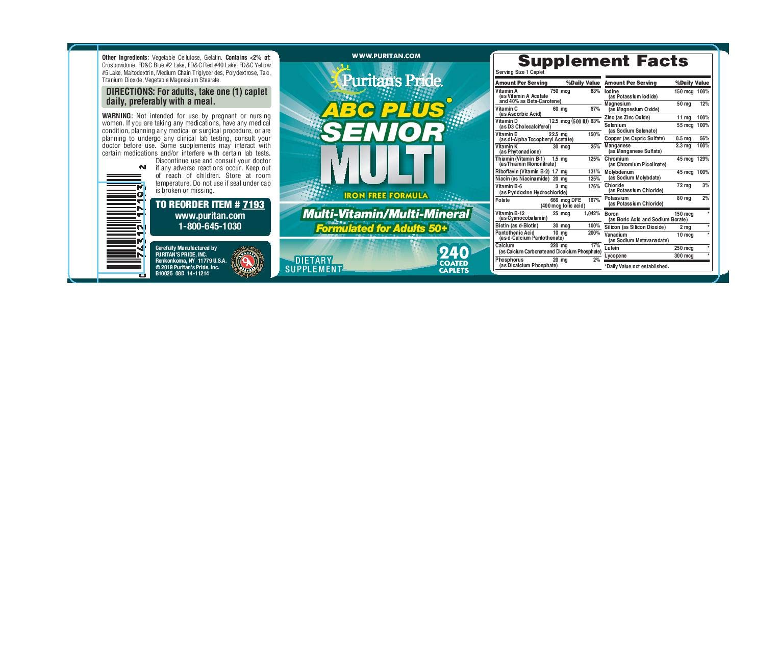Puritan's Pride ABC Plus packaging on shelf conveys reliability for seniors