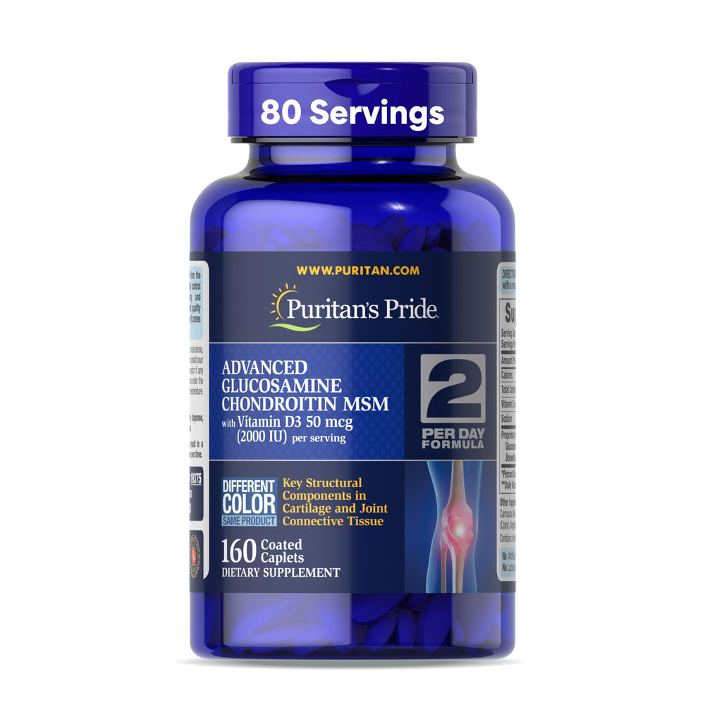 Puritan's Pride Advanced Glucosamine bottle showcases the joint-support formula in a convenient package.