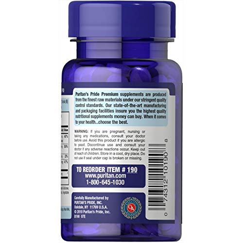 Puritan's Pride B-Complex label nutrition facts close-up
