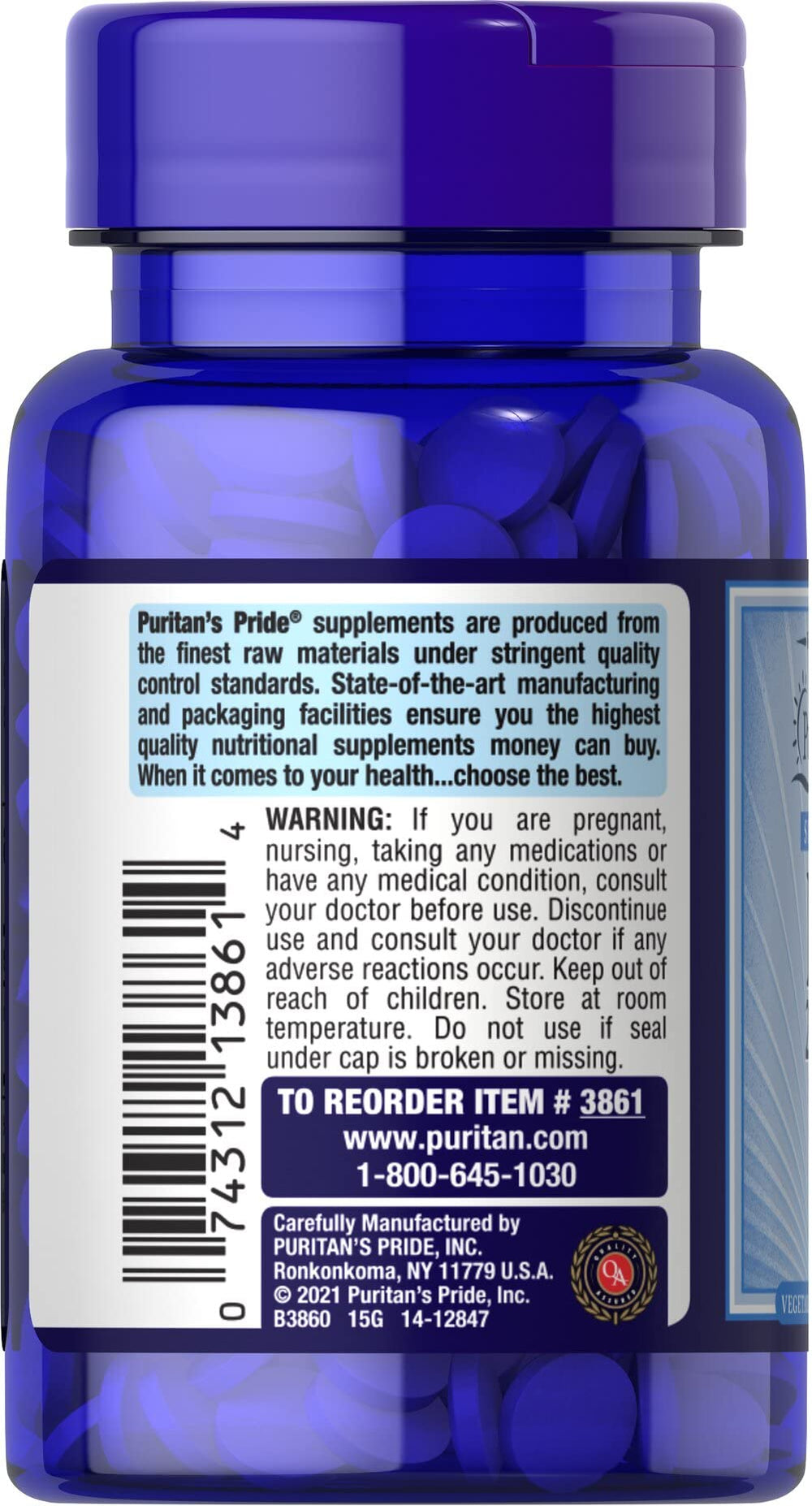 Puritan's Pride B-12 2500 mcg microlozenges close-up highlighting easy-to-use format.
