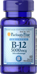 Puritan's Pride B12 microlozenges pack for daily energy support under the tongue.