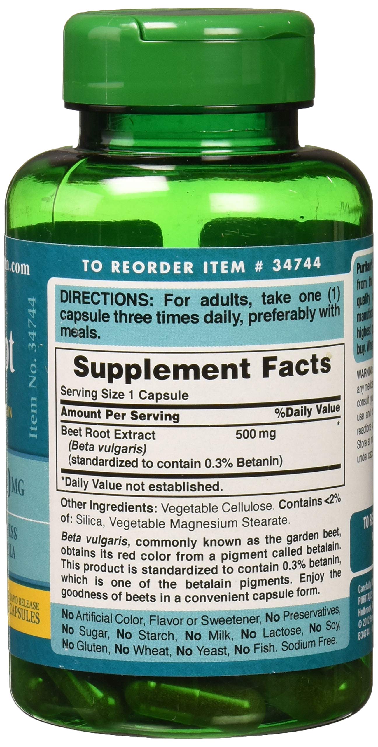 Puritan's Pride Beet Root Extract capsules ready for vegan daily use.