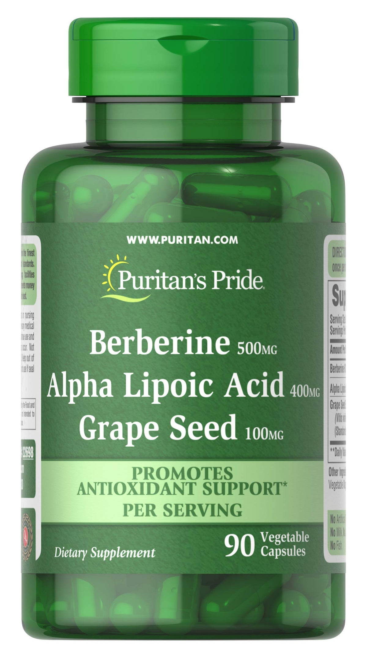 Puritan's Pride Berberine Alpha Lipoic Acid Grape Seed bottle for daily antioxidant support.
