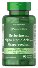 Puritan's Pride Berberine Alpha Lipoic Acid Grape Seed bottle for daily antioxidant support.