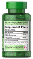 Puritan's Pride Berberine Cinnamon pack shot shows 60-day capsule supply